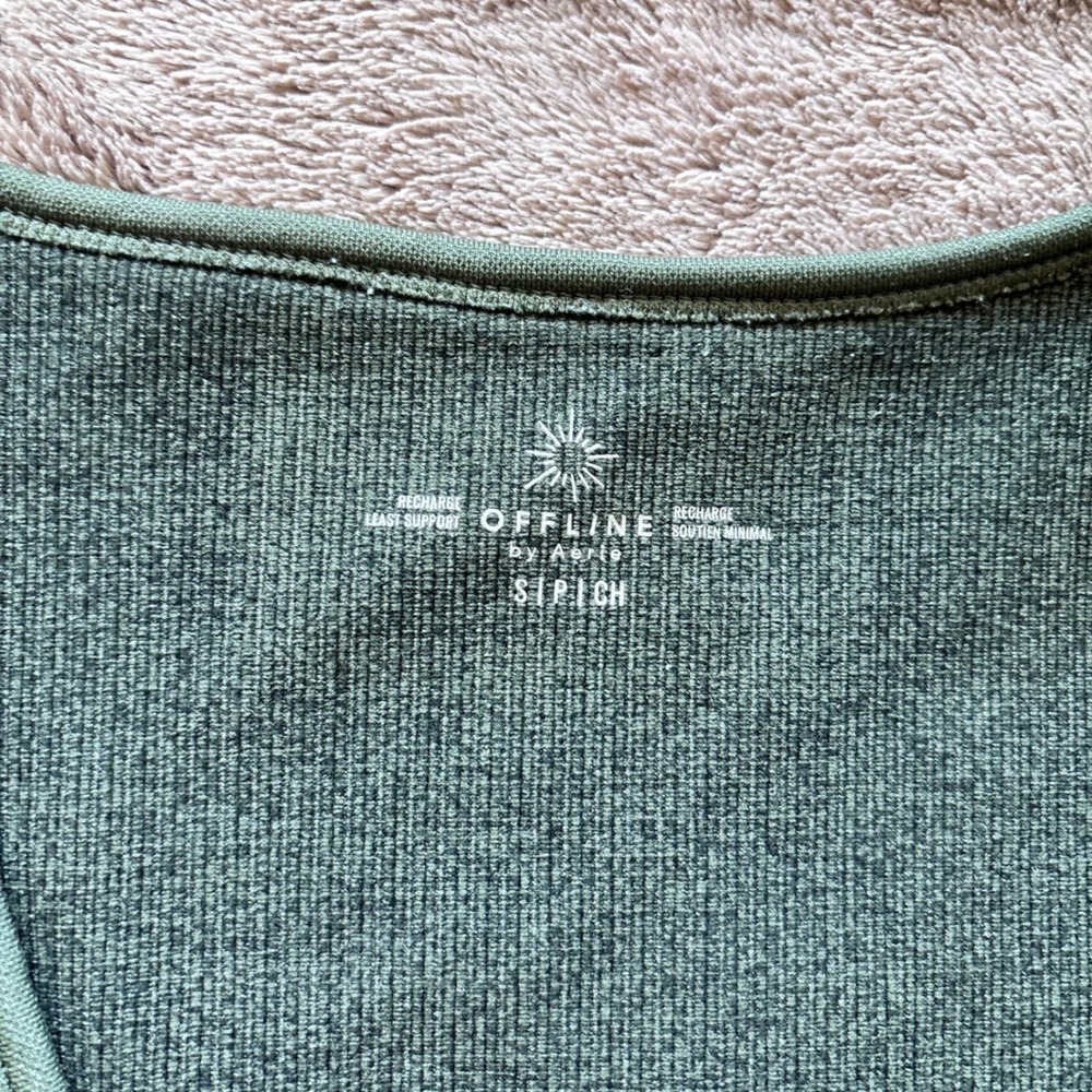 Aerie Offline Ribbed V Neck Sports Bra Tank Top Green Size Small - Picture 2 of 4